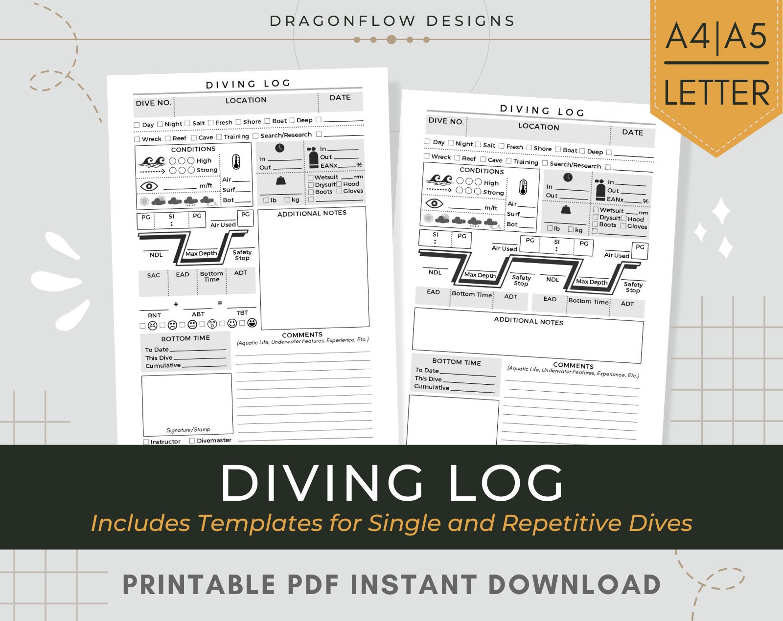 Scuba Diving Log Template Printable PDF Download Diving Journal