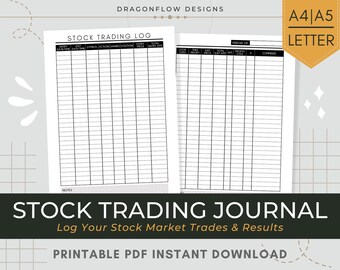 Stock Trading Journal Printable | Stock Market Trade & Investment Ledger PDF Template to Track Transactions, Asset Prices, Results and Notes