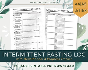 Intermittent Fasting Log Template Printable | IF Schedule Tracker, Record Eating Hours, Meals, Mood & Activities | Weight Loss, Diet Planner