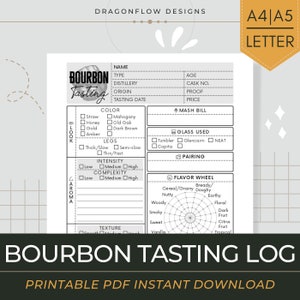 Download stampabile del diario di degustazione del bourbon / Modello di registro della recensione del whisky americano / Registra dettagli, aspetto, note di sapore e valutazioni sulla bevanda