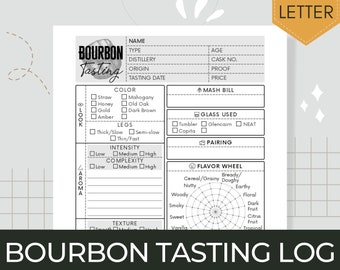 Bourbon Tasting Journal Printable Download | American Whiskey Review Log Template | Record Drink Details, Appearance, Flavor Notes & Ratings