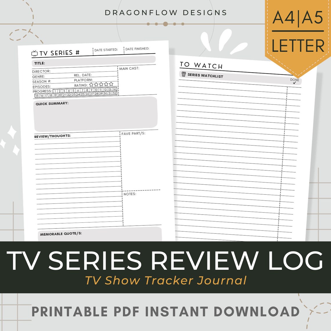 TV Series Review Log Printable Download | Television Show Critic ...
