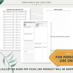 Sewing Project Planner PDF Printable | Sewing Journal Digital File ...