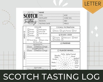 Scotch Tasting Journal Printable Download | Whisky Review Log PDF Template | Record Bottle Information, Appearance, Flavor Notes & Ratings