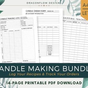 Candle Making Planner Bundle Template | Candle Business Logbook & Journal Printable Download | Recipe Sheet, Order Form, Shipping Tracker