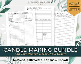 Candle Making Planner Bundle Template | Candle Business Logbook & Journal Printable Download | Recipe Sheet, Order Form, Shipping Tracker