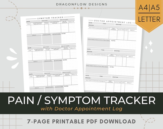 Symptom Tracker Printable Pain Journal PDF Download - Etsy