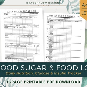 Monitoraggio di zucchero nel sangue e alimenti PDF stampabile / glucosio giornaliero, diario di bordo dell'insulina, modello di diario del diabete / salute diabetica, appuntamenti medici