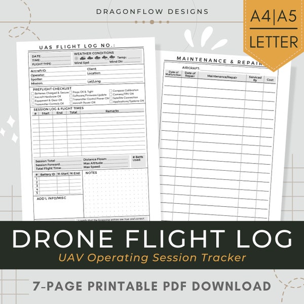 Flugbuch der Drohnen zum Download | Zeichnen Sie UAV-Informationen, Sitzungsdetails, Wartung und Reparaturen | UAS Flug Tracker für Fernpiloten