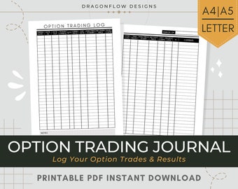 Option Trading Journal Printable | Options Trade & Investment Ledger PDF Template to Track Transactions, Asset Prices, Results and Notes