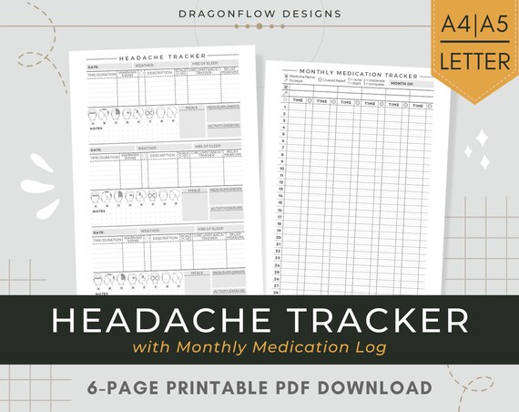 Migraine Tracker Printable Template Headache Journal PDF | Etsy