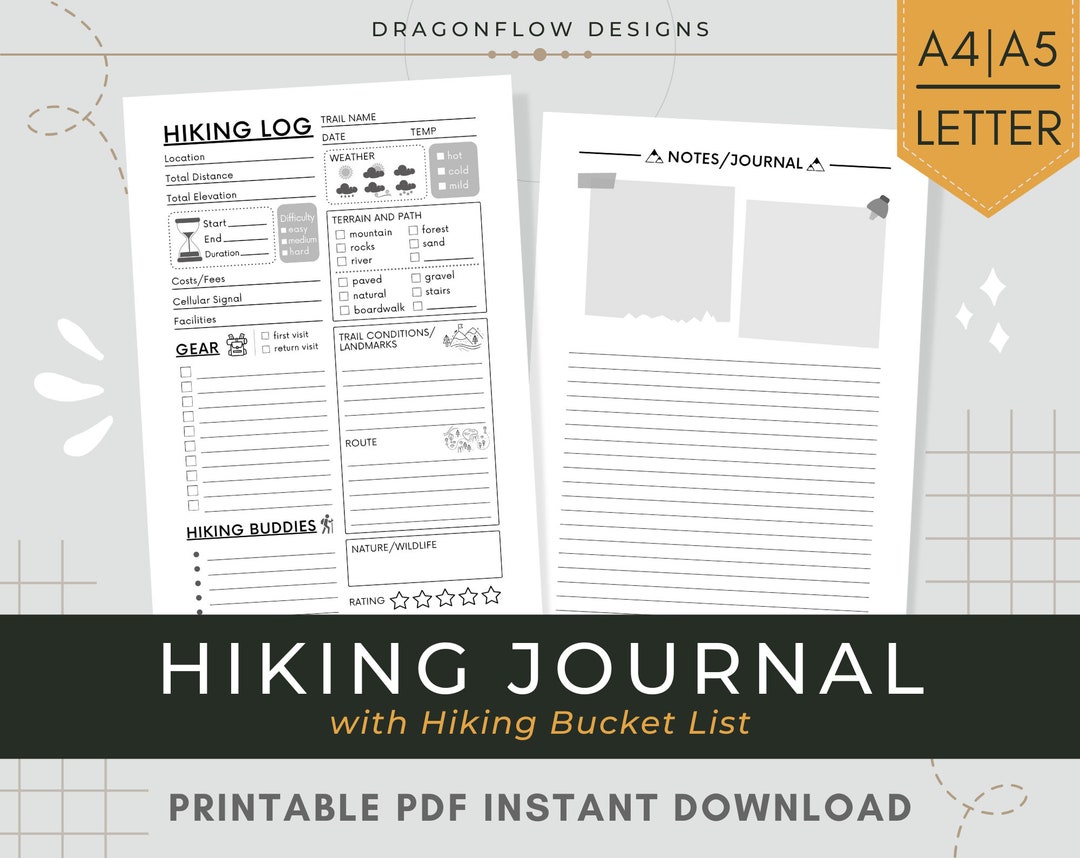 Hiking Journal Template Printable Hiking Memories Log PDF Instant