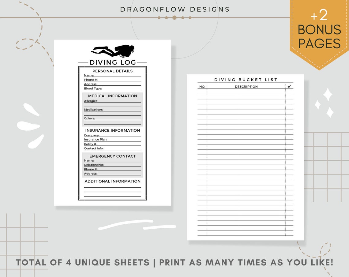 Scuba Diving Log Template Printable PDF Download Diving Journal