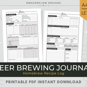 Beer Brewing Journal PDF Download | Homebrewing Log | Custom Beer Recipe Template Printable for Homebrewers & Craft Beer Makers