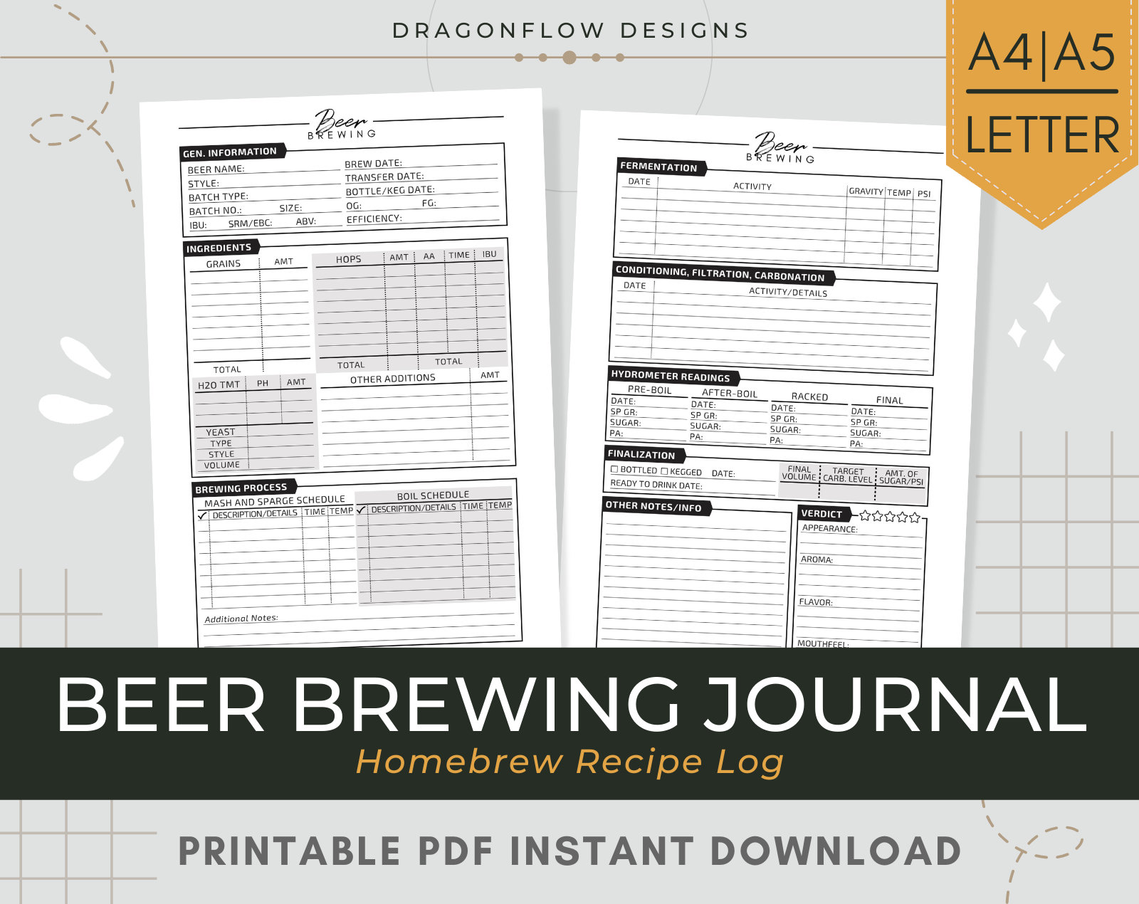Beer Brewing Journal PDF Download Homebrewing Log Custom Beer Recipe