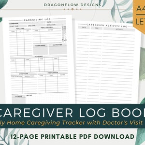 Caregiver Log Book Template | Caregiving Daily Report Printable | Track Meals, Meds & Activities | Personal Family Nurse Home Care Journal