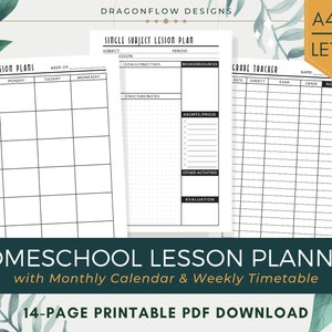 Homeschool Lesson Planner PDF Printable | Curriculum Map Organizer | Academic Monthly Calendar & Weekly Schedule | Assignment, Grade Tracker