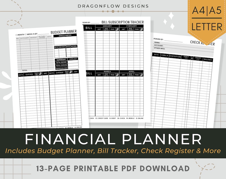 Financial Planner Printable PDF Download | Budget Planner Template ...