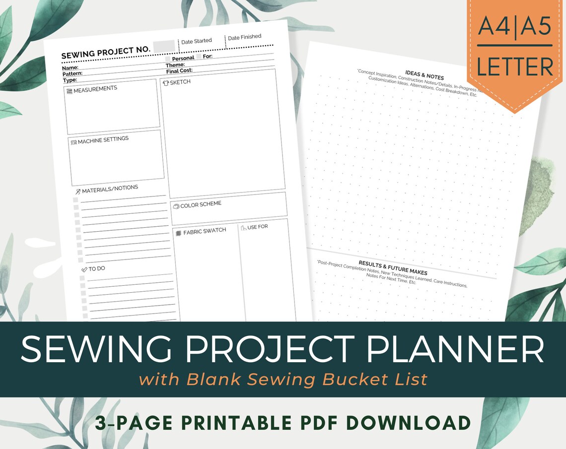 Sewing Project Planner PDF Printable Sewing Journal Digital Etsy