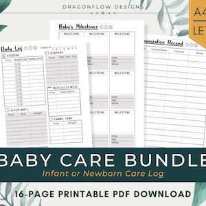 Baby Care Bundle stampabile / Cartelle cliniche infantili, Modello di diario neonatale / Registro giornaliero, Pietre miliari, Tracker di alimentazione, Appuntamenti medici