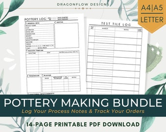 Pottery Making Bundle Template Printable | Potter Business Logbook & Journal PDF Download | w/ Test Tile Sheet, Order Form, Shipping Tracker