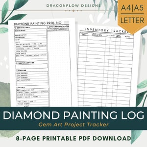 Diamond Painting Log afdrukbare download | Ontwerpdetails, projectinformatie en andere opmerkingen vastleggen | Paint by Code Gem Art Tracker-sjabloon