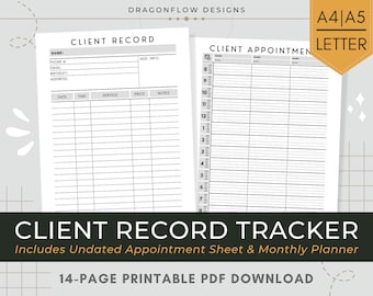 Client Record Book Printable Download | Customer Profile Tracker with Undated Appointment Planner Template PDF for Small Business Management