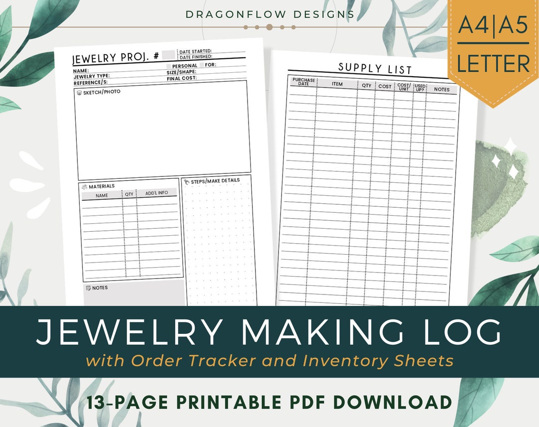 Jewelry Making Log PDF Printable Download Jewellery Project Journal