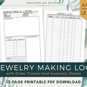Jewelry Making Log PDF Printable Download | Jewellery Project Journal Template w/ Supply List & Order Tracker for Jewelers and Handcrafters