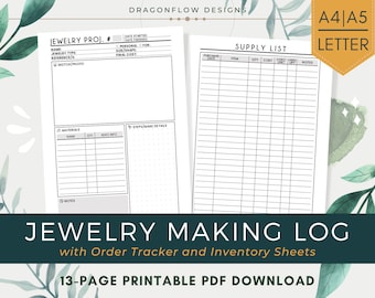 Jewelry Making Log PDF Printable Download | Jewellery Project Journal Template w/ Supply List & Order Tracker for Jewelers and Handcrafters