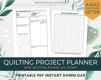 Quilting Project Planner PDF Printable Download | Quilting Journal Log Template with Graph Paper Sheet for Quilters, Sewers and Hobbyists