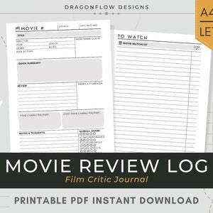 映画レビューログの印刷可能なダウンロード | 映画評論家ジャーナル PDF テンプレート | 映画愛好家、学生、ブロガー向けの映画鑑賞記録トラッカー