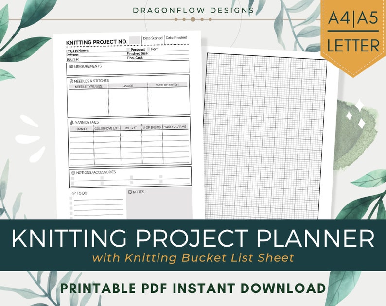 Knitting Project Planner PDF Printable Download | Knitting Journal ...
