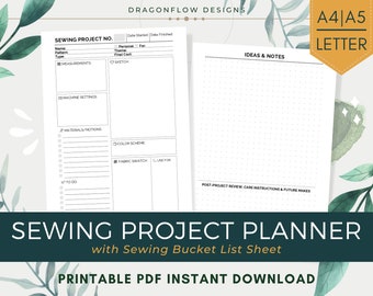 Sewing Project Planner PDF Printable | Sewing Journal Digital File Download | Sewing Organizer Worksheet for Sewers, Tailors & Dressmakers