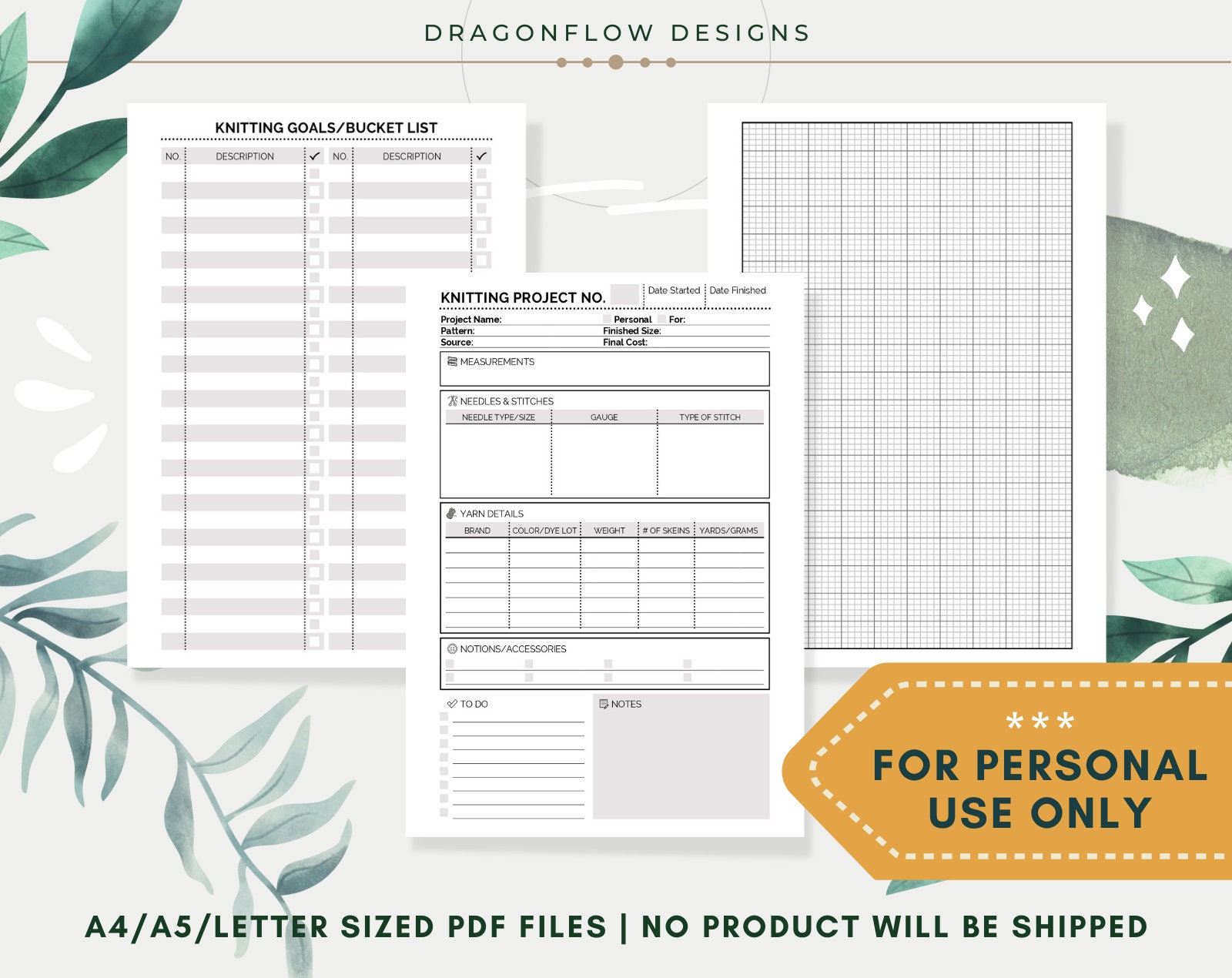 Knitting Project Planner PDF Printable Download Knitting Journal