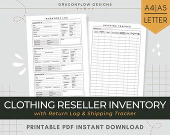 Clothing Reseller Inventory Log PDF Printable | Fashion Product Listing Organizer Template for Apparel Seller, Profit, Returns, Shipping Log