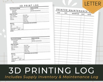3D Printing Log Printable Download, Record Project Details, Print Settings & Results | Three-dimensional Creation Journal Tracker for Makers