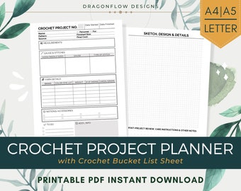Crochet Project Planner PDF Printable Download | Crochet Journal Template with Graph Paper Sheet for Crocheters, Handcrafters and Hobbyists