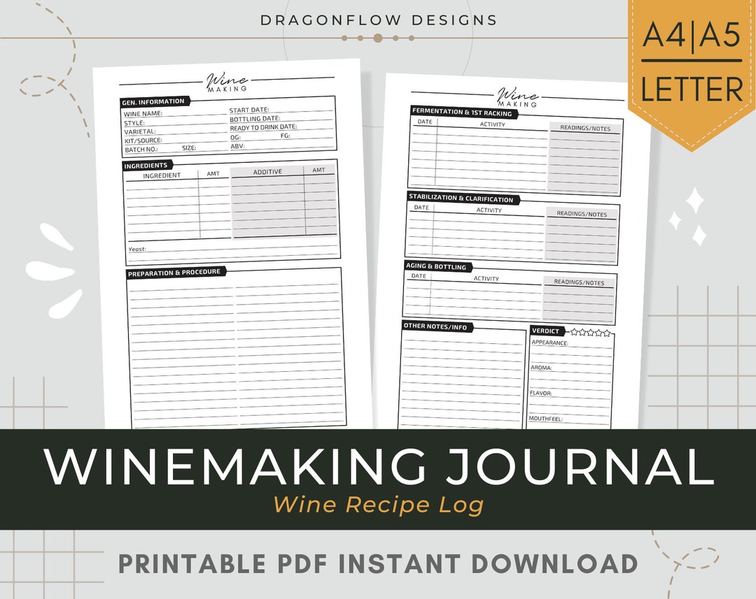 Wine Making Journal PDF Download Homemade Wine Recipe Template