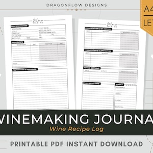Wine Making Journal PDF Download | Homemade Wine Recipe Template Printable for Wine Makers ...