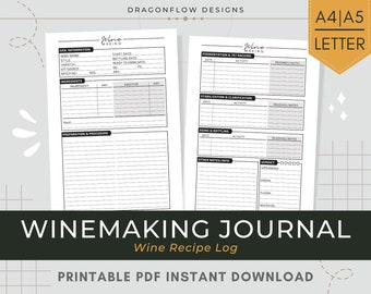 Wine Making Journal PDF Download | Homemade Wine Recipe Template Printable for Wine Makers, Producers & Homebrewers
