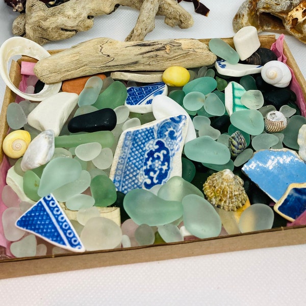 Sea Glass, Mermaids Treasures, Sea Glass Mystery box, Sea Pottery, Beach Pebbles, Seaside Decor, Multi Sea Glass, Beachcomber, Mermaid party