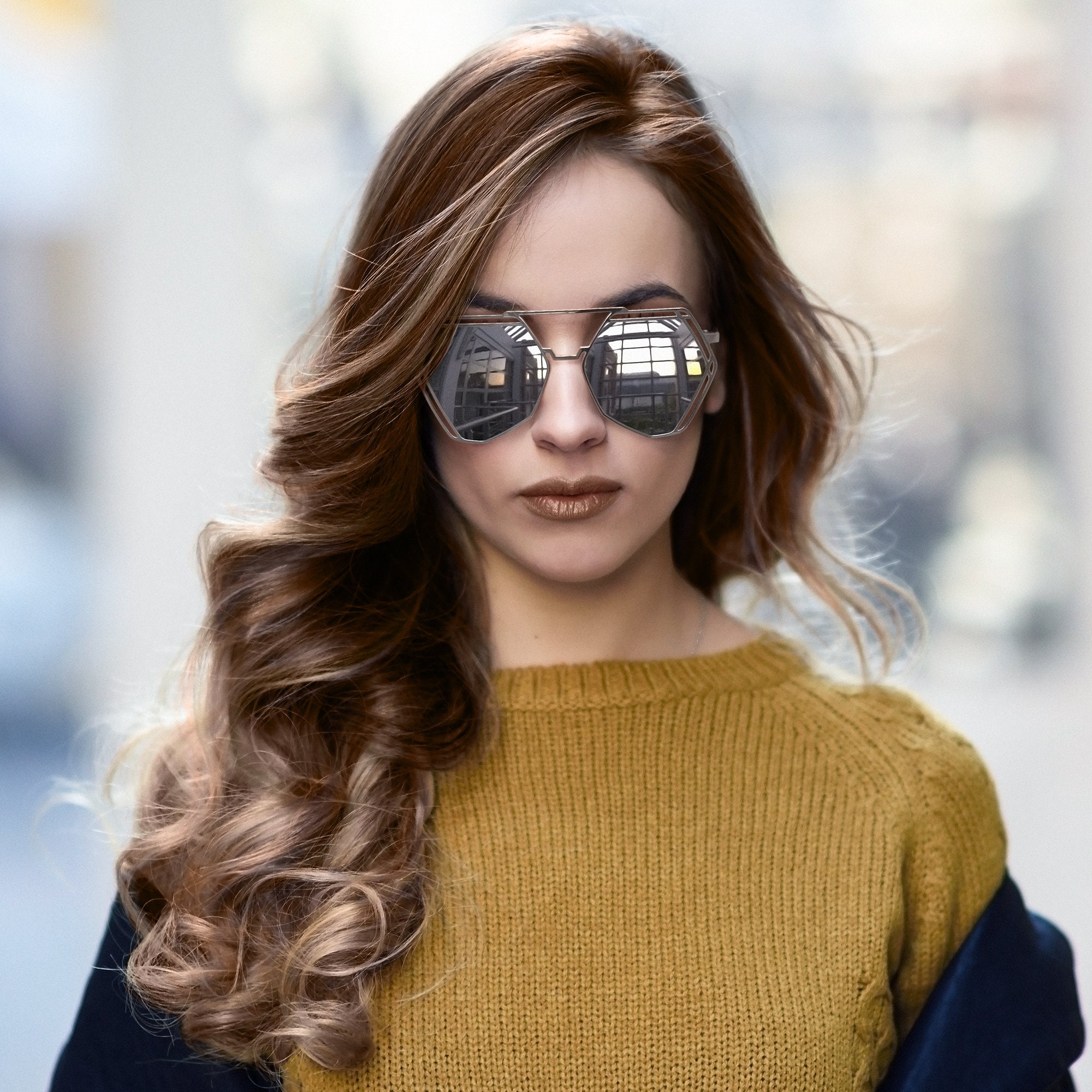 Oversized Hexagon Sunglasses: Silver Mirrored Lens, UV400 - Etsy