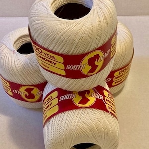 NEW South Maid 100% Mercerized Cotton Crochet Thread 550 Yards White Lot of 4 for Embroidery, Tatting, Crochet, Craft Projects DIY