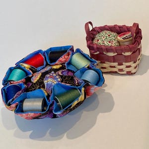 Handmade Colonial Pincushions LOT for Sewing Vintage Basket with Pincushions Bundle Holder