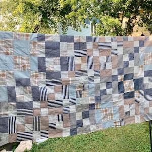 Vintage Patchwoek Quilt Top for Quilting, Pillows, and Sewing Craft Projects Retro T-Shirt Fabric 62” x 66”