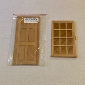 Vintage Handcraft Designs Dollhouse Wondow and Door Lot of 2, Vintage Dollhouse Miniatures