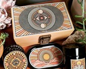 Stash Box Combo Locking Stash Box Titanium 4 Part Herb Grinder Smell Proof UV Jar Rolling Tray Stash Box Kit Desert Visions Happy Trees