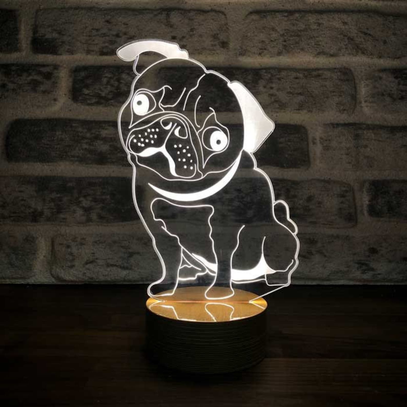 Pug Dog Lamp. Optical Illusion. Modern Night Light. Desk Lamp. Etsy