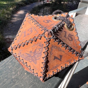 Druid Leather DnD Dice Bag Pattern - FILE ONLY - for LASER engraving/cutting - svg, pdf, illustrator - Death Moth Dragonfly Leaf Design